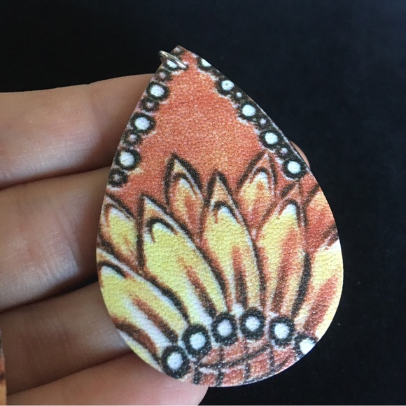 Orange and Yellow Boho Sunflower Dangle Earrings - Picture 4 of 7